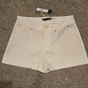 Alice + Olivia White High Waist Shorts with Gold Accents